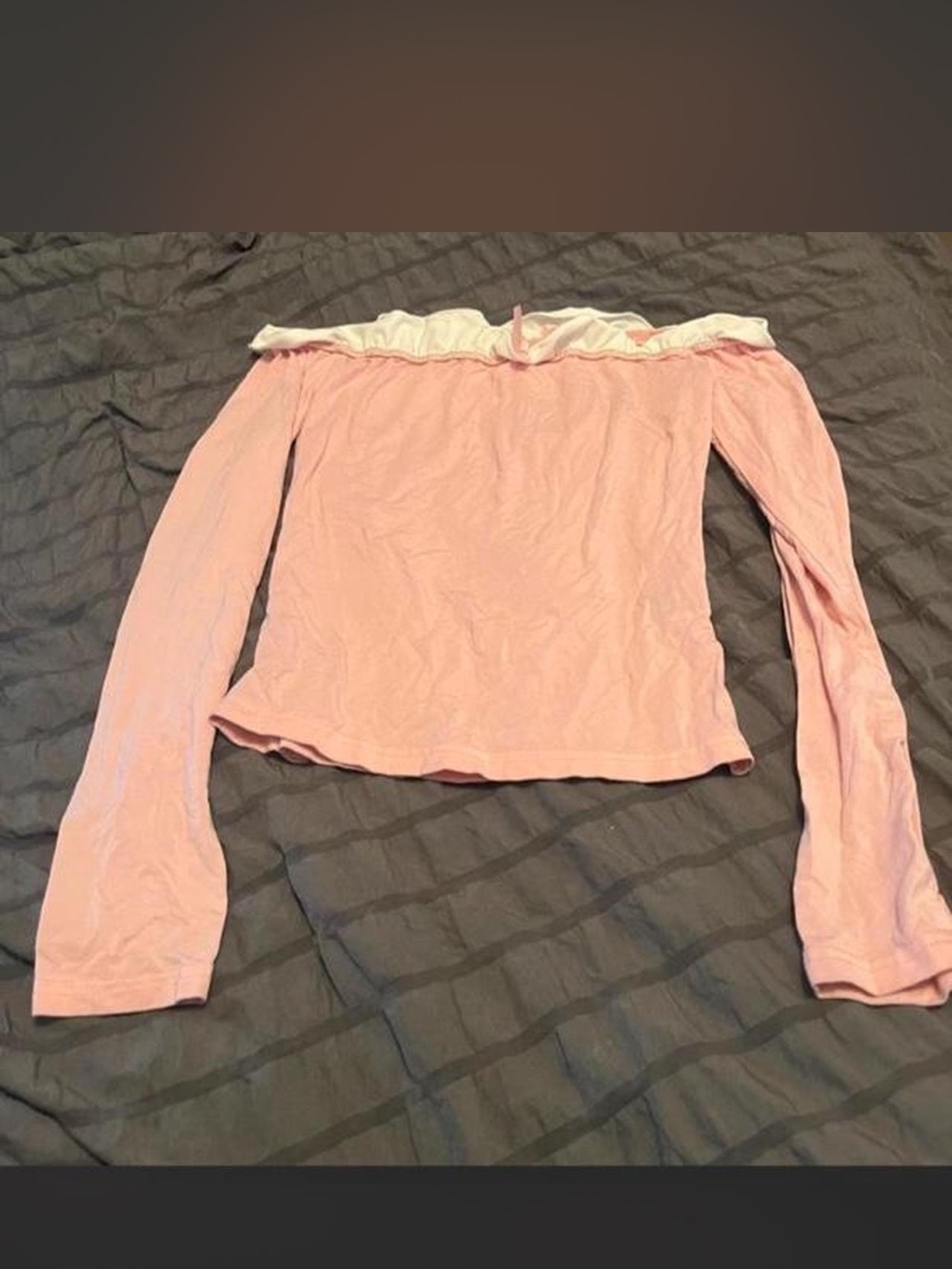 SHEIN Pink Off-Shoulder Long Sleeve Ruffle Trim Top